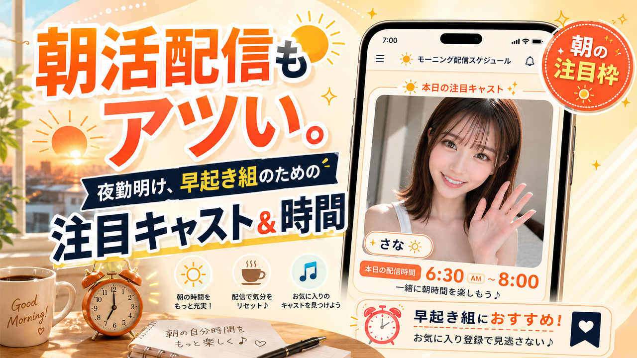 ビデオ通話KANADEアプリのコラム記事サムネイル「朝活配信もアツい。早起き組のための注目女のコ」